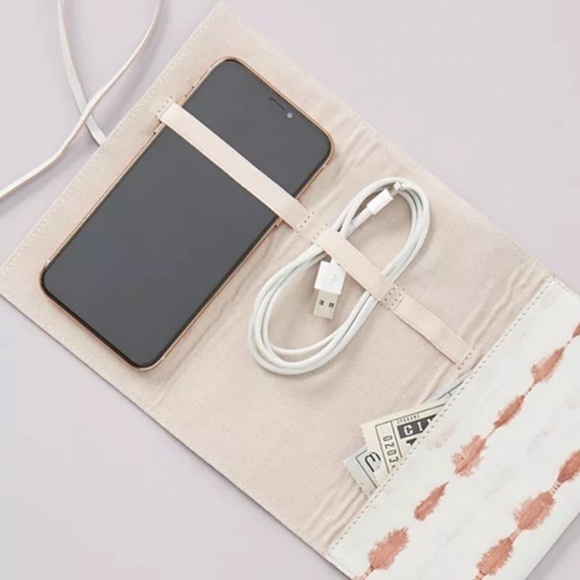 Anthropologie Shibori-Dyed Leather Roll-Up Tech Pouch - Picture 1 of 8